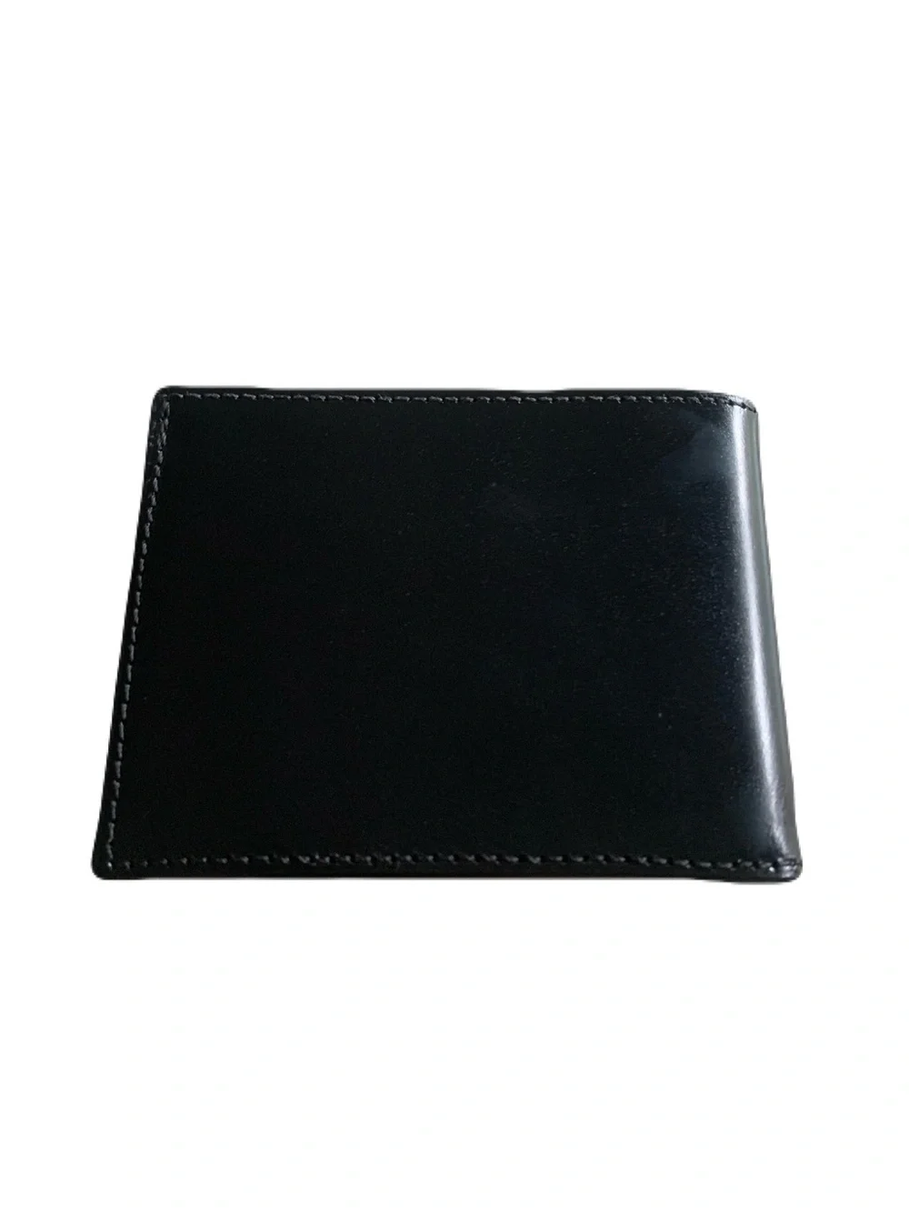 Men's Black Shiny Textured Genuine Leather Trim Bi-Fold Billfold Wallet USA Made